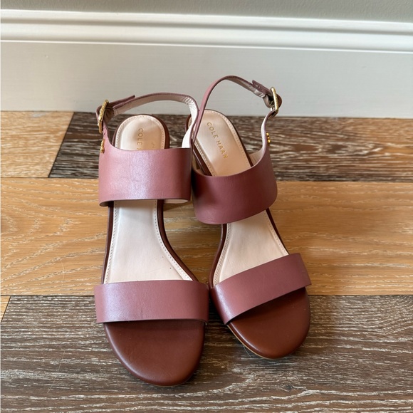 Cole Haan Women's Octavia Sandal Burlwood Leather block wood heel - Picture 3 of 10